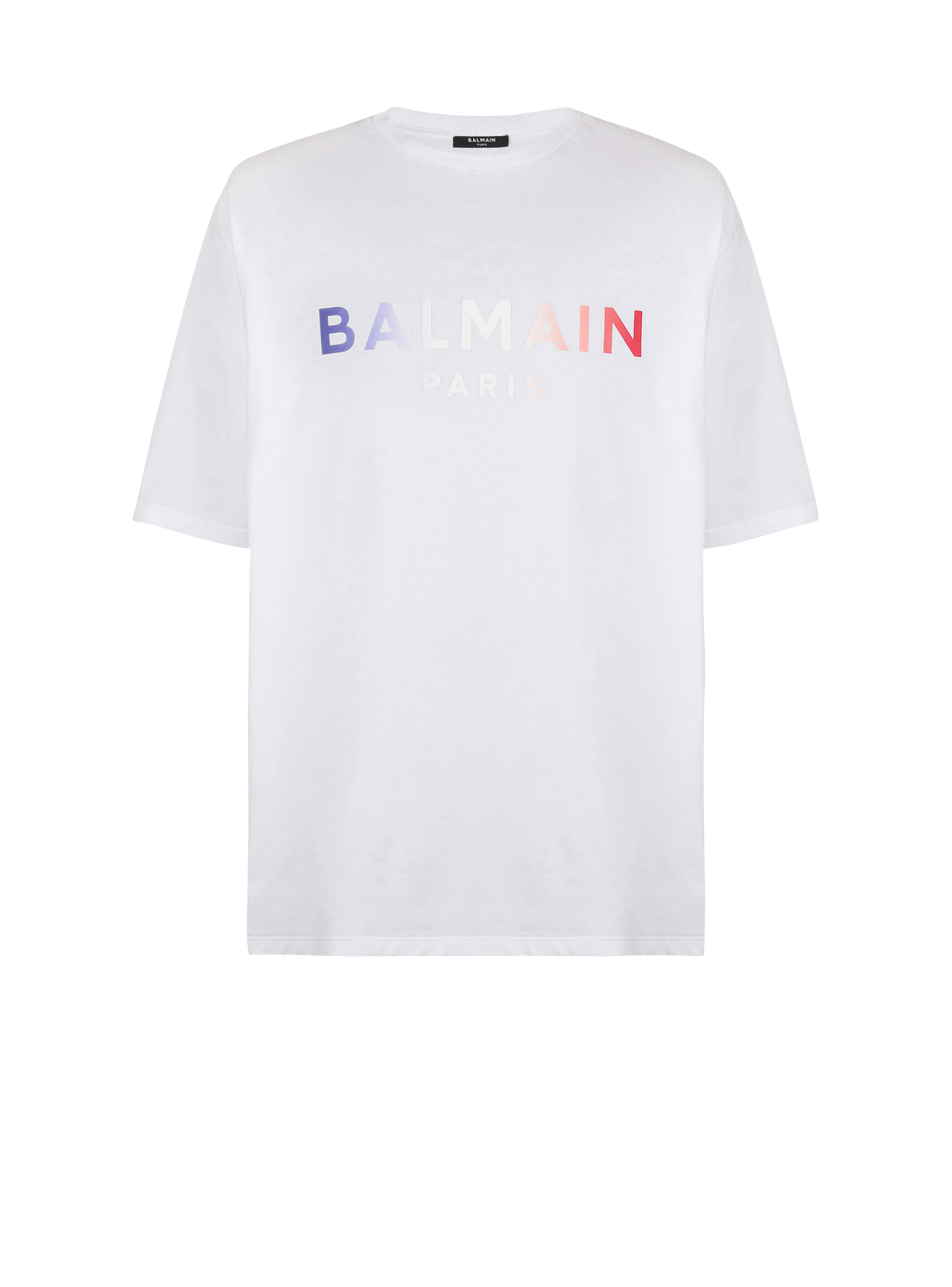 HIGH SUMMER CAPSULE -Cotton T-shirt with Balmain Paris tie-dye logo print, white
