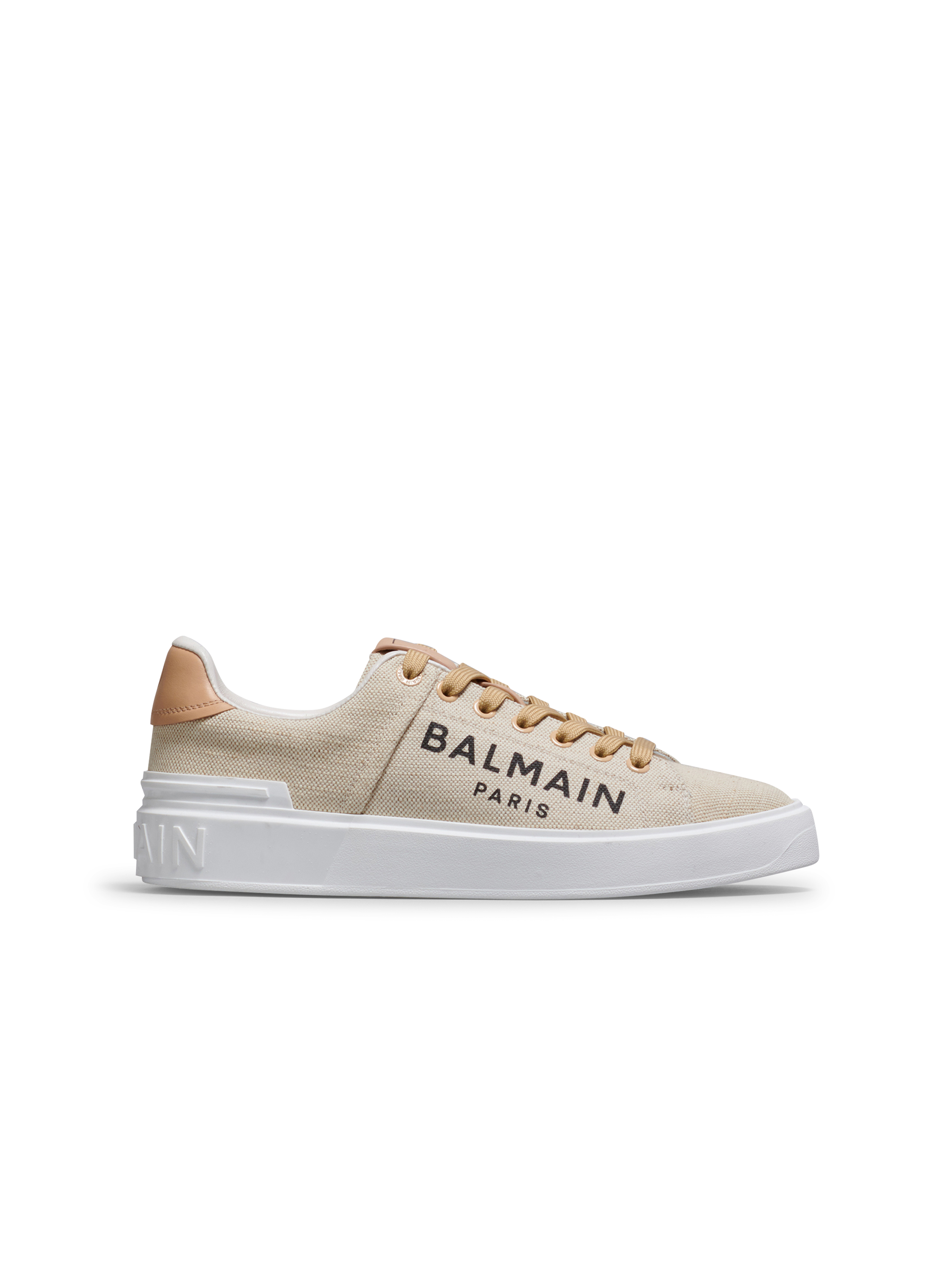 Balmain logo print canvas B-Court sneakers, beige