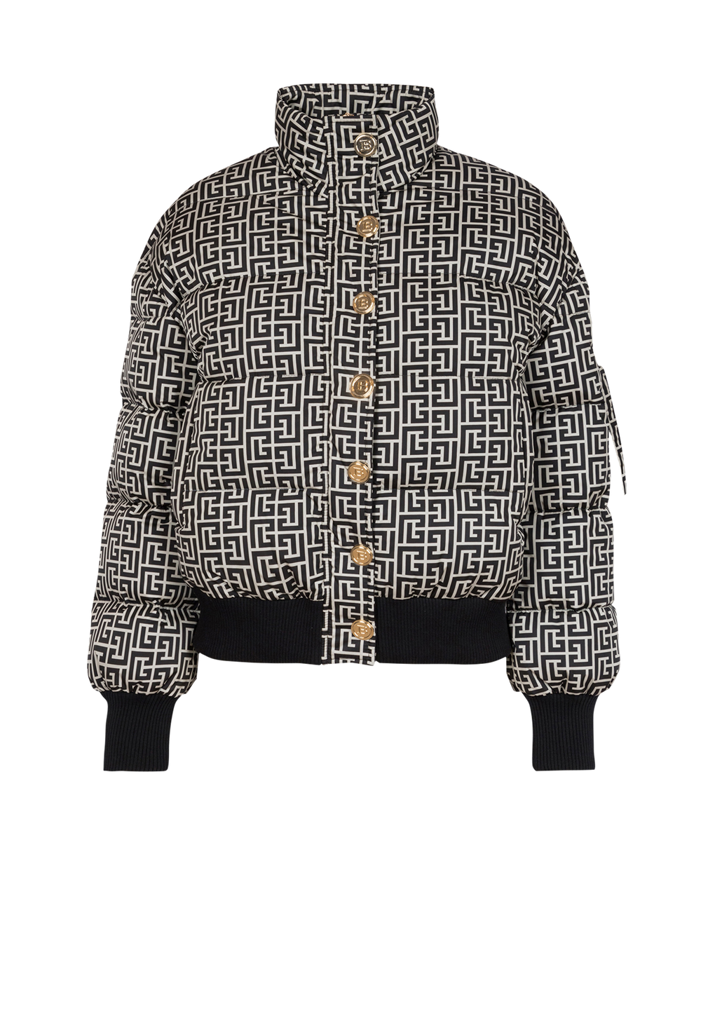 Nylon quilted coat with monogram, black, hi-res