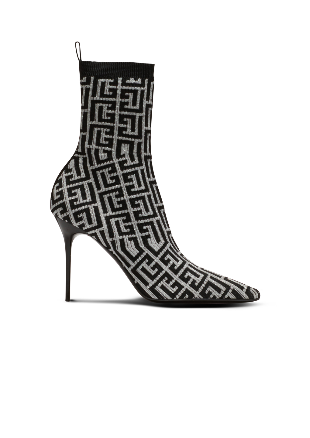 Skye stretch knit ankle boots with Balmain monogram, black, hi-res