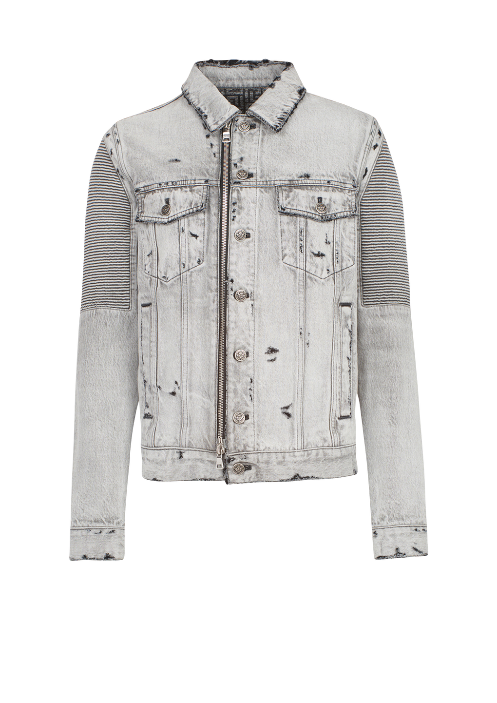 Faded and ripped jean jacket with ridged panels, grey, hi-res