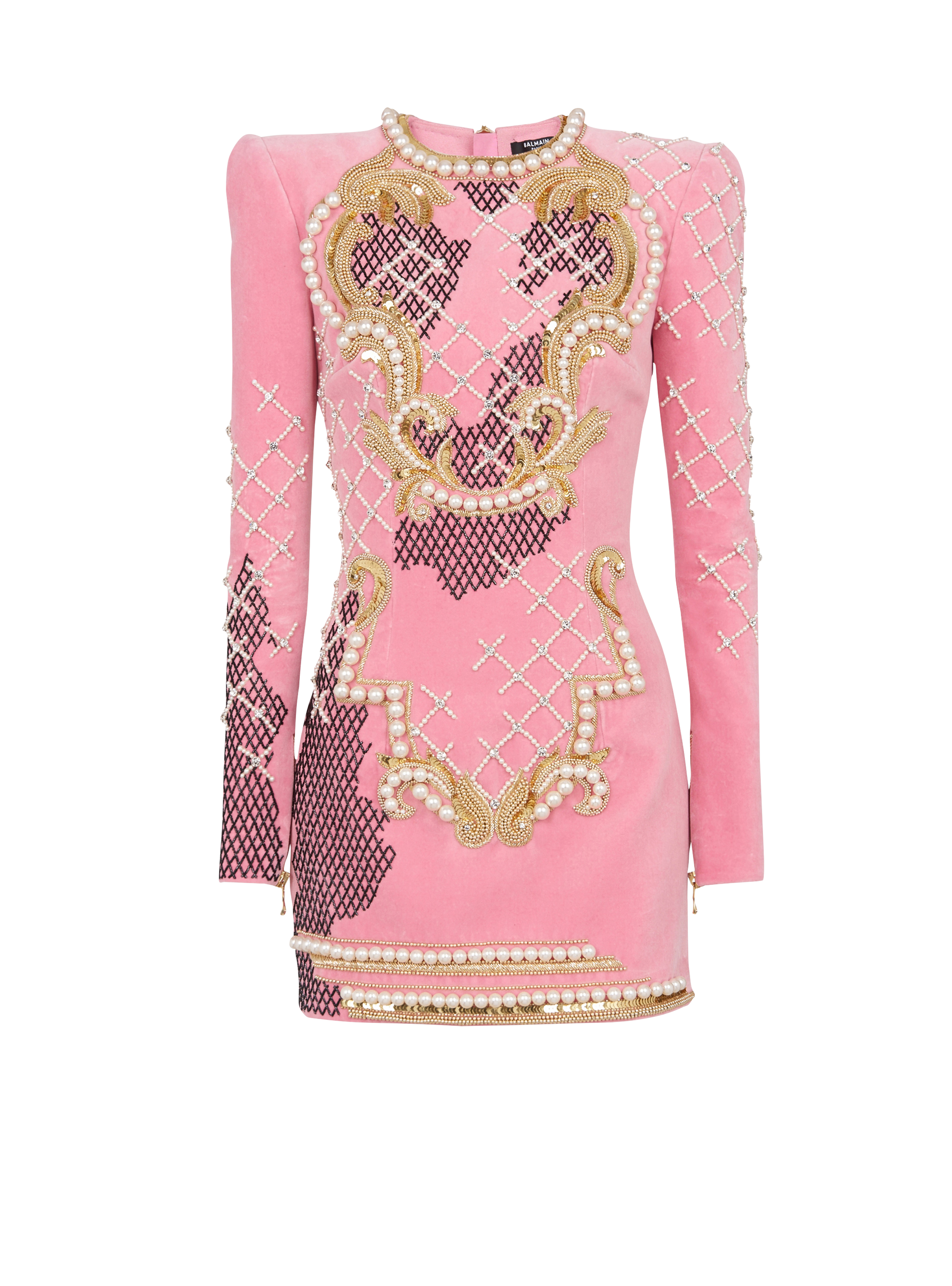 Velvet dress with embroidery, pink