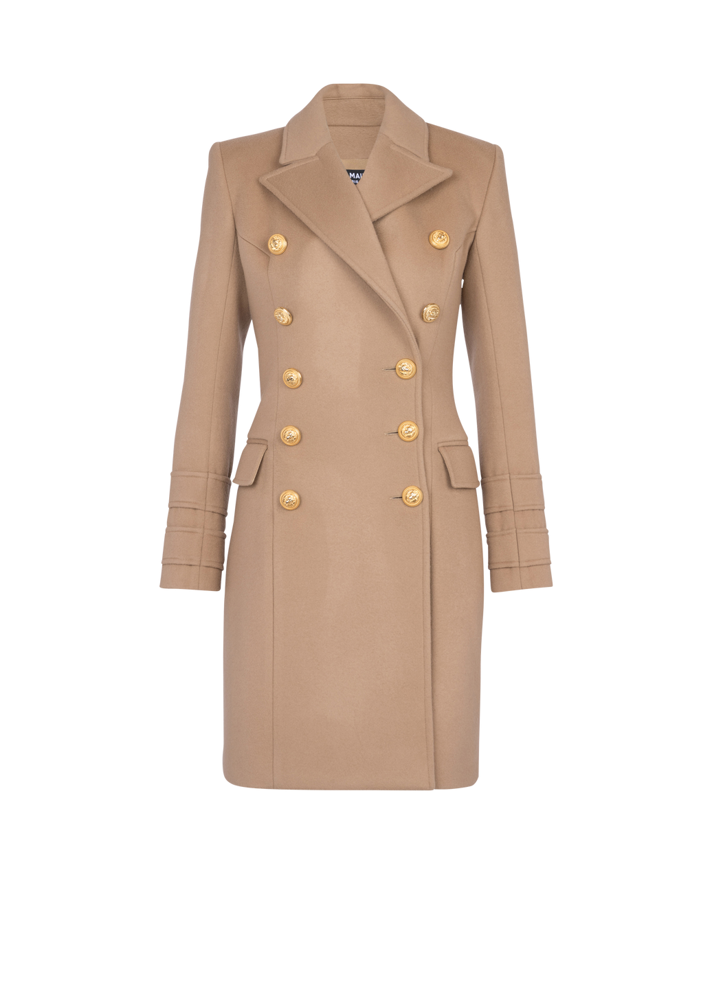 Long wool double-breasted coat, brown, hi-res