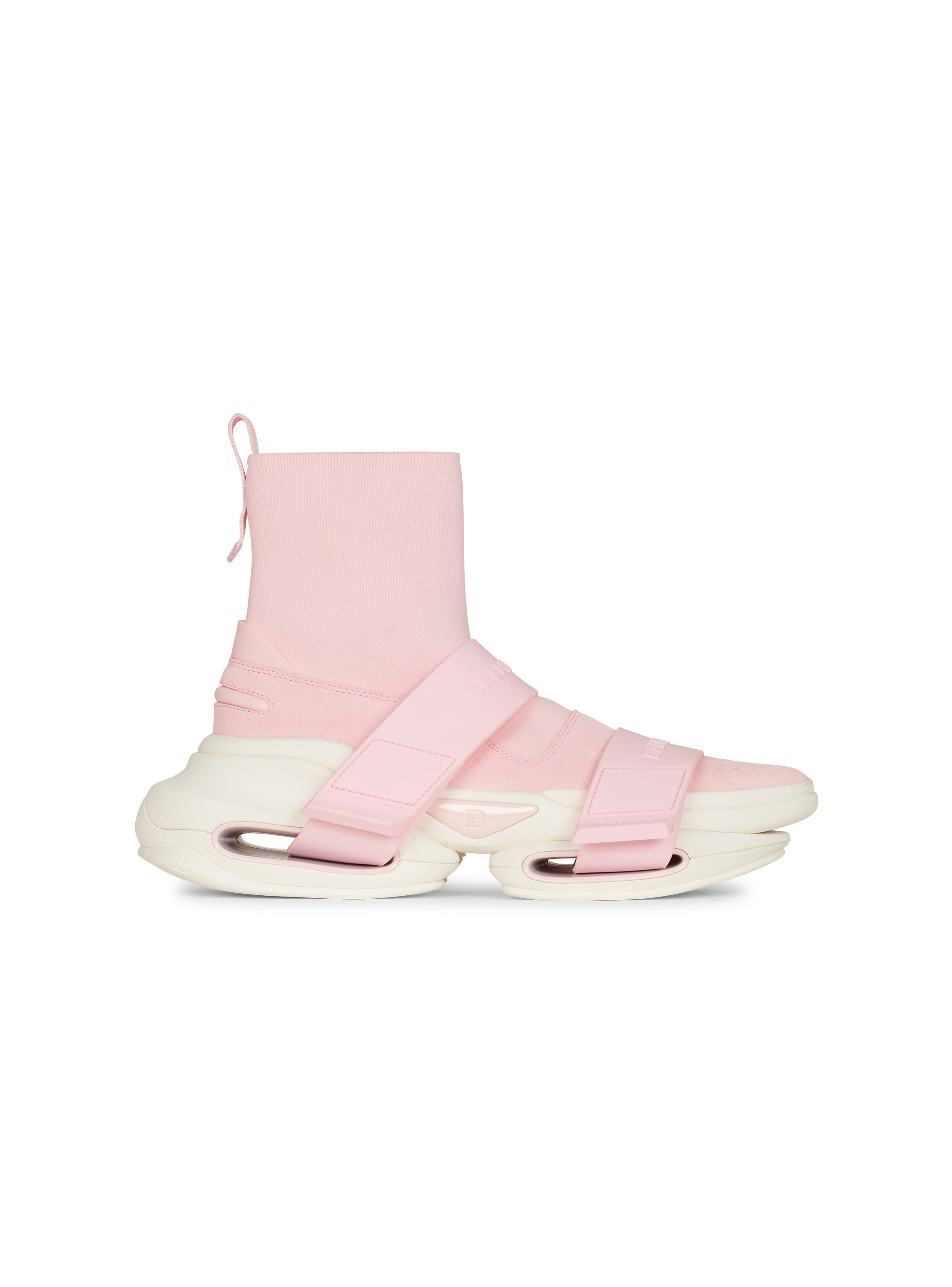 Suede and knit B-Bold sneakers with straps, pink