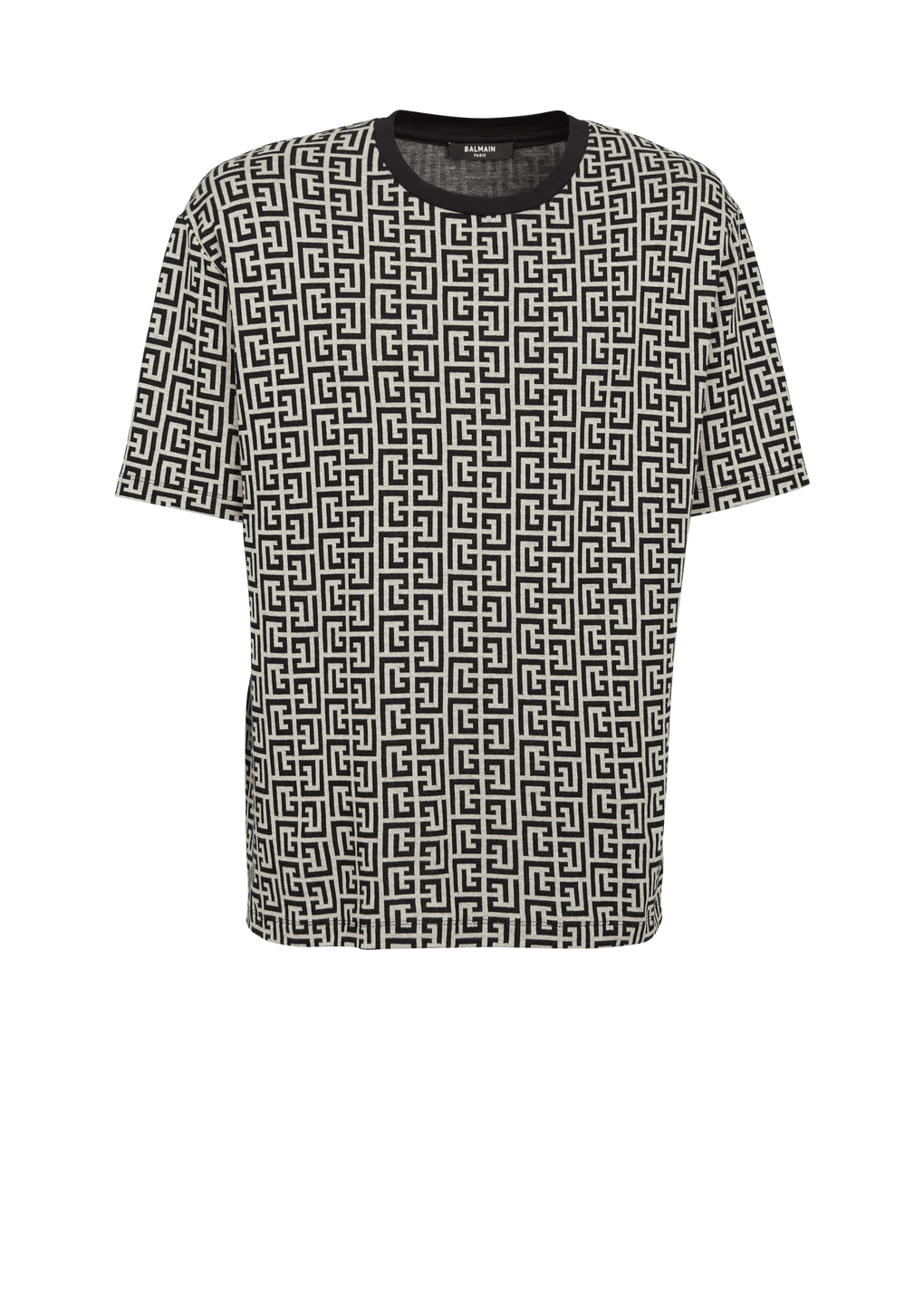 Oversized cotton T-shirt with Balmain monogram print, black, hi-res