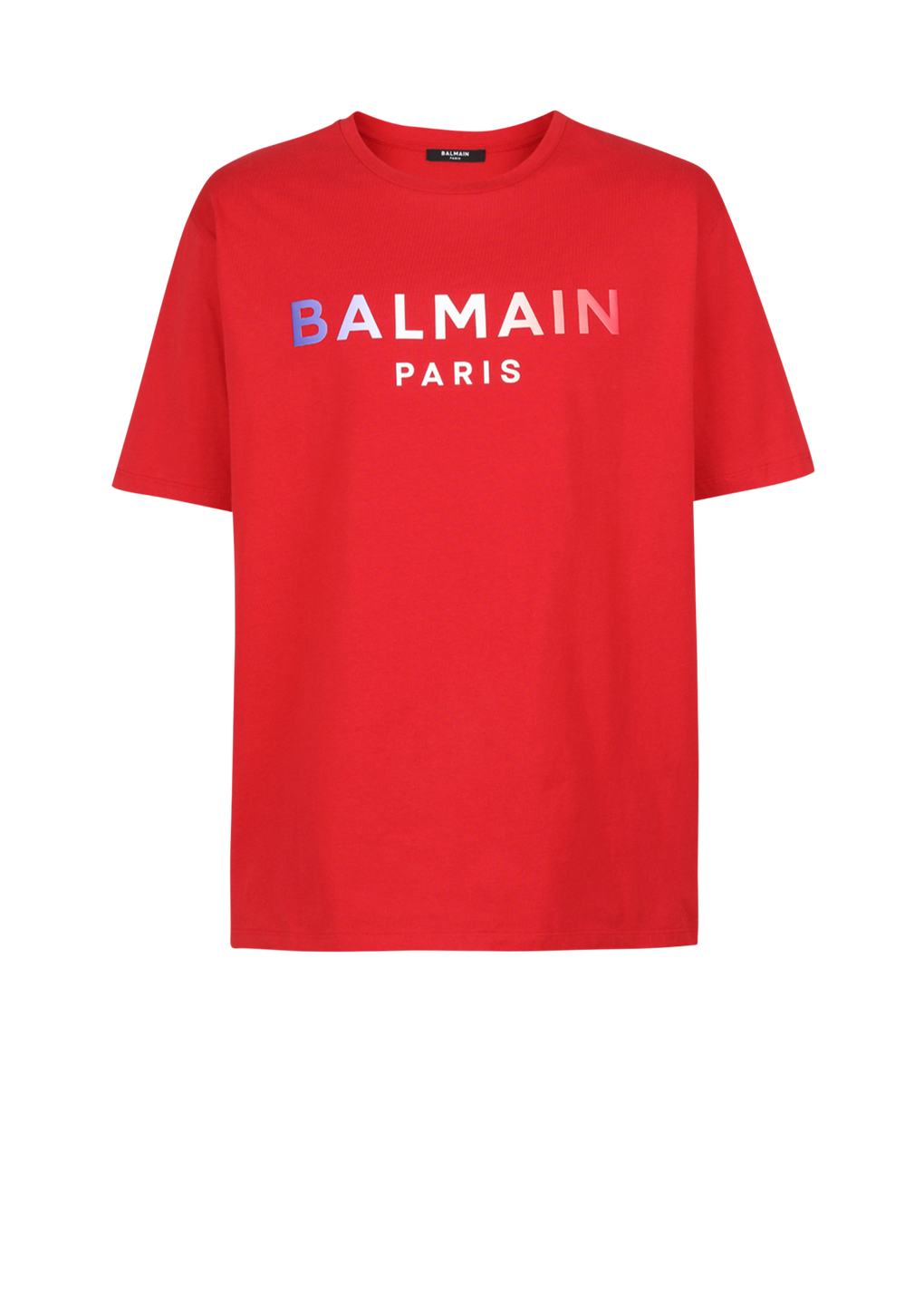 HIGH SUMMER CAPSULE -Cotton T-shirt with Balmain Paris tie-dye logo print, red, hi-res